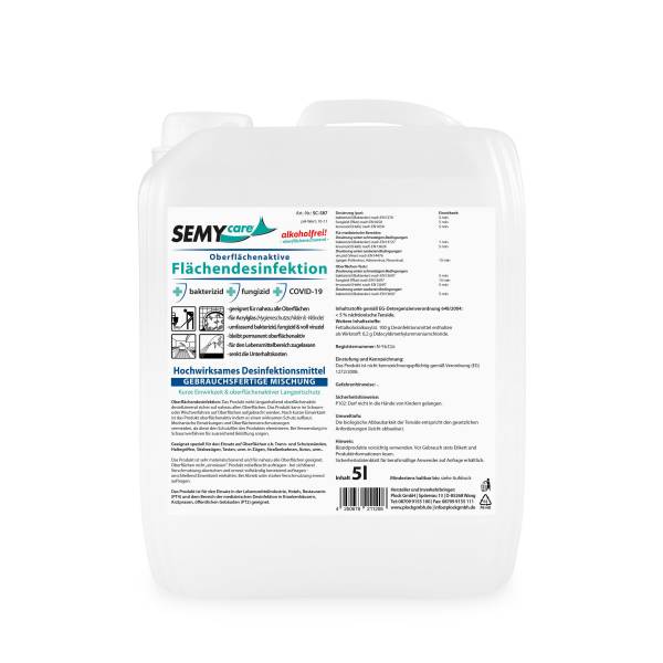 SemyCare Flächendesinfektion ohne Alkohol - oberflächenaktiv mit BAuA Zulassung - 5 Liter