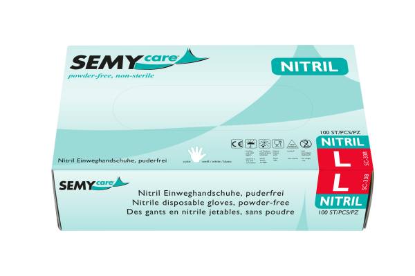 SemyCare Nitril-Einweghandschuhe L, weiß, puderfrei