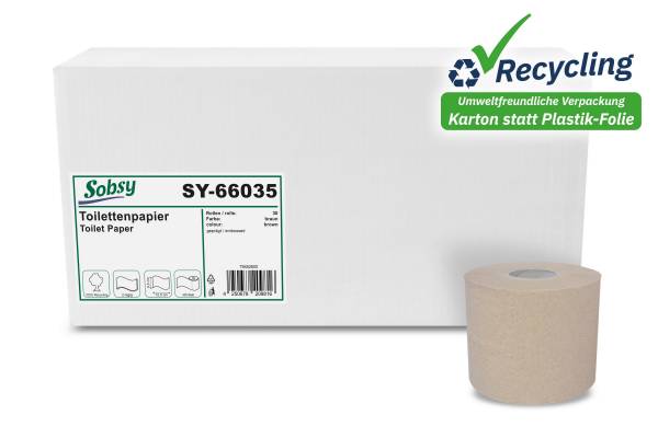 Sobsy Recycling Toilettenpapier, 2-lagig, 400 Blatt/Rolle - im Karton
