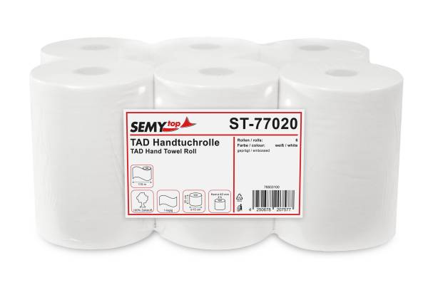 SemyTop Handtuchpapier-Rolle, Premium, TAD, 20cm, 1-lg, weiß