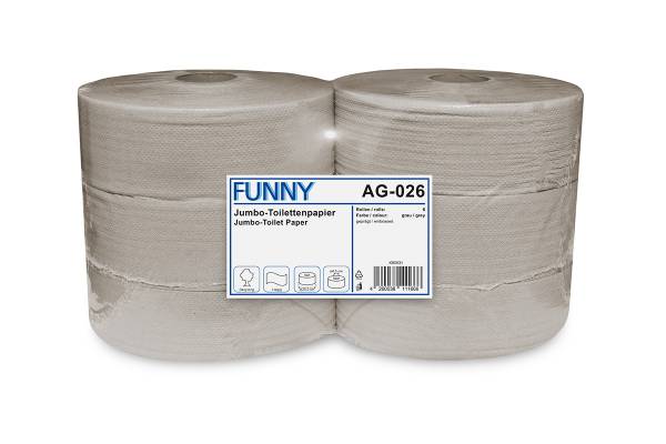 Jumbo Toilettenpapier 1-lagig in natur 9cm, Ø25cm, aus Recyclingpapier online günstig kaufen. Jeder Karton enthält 6 Rollen.