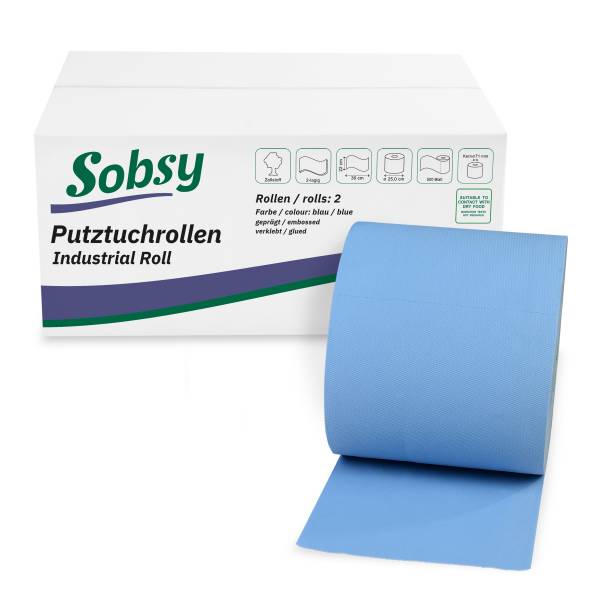 Sobsy Industrierolle, 2-lg., Ø 25 cm, 22x36 cm, Zellstoff, blau