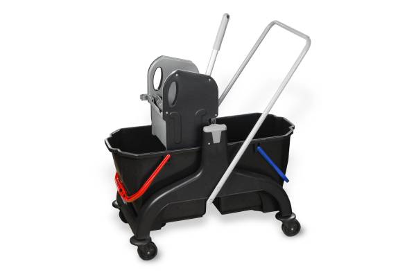 Reinigungswagen (2x25 Liter Eimer) mit Moppresse | Schwarz/Anthrazit